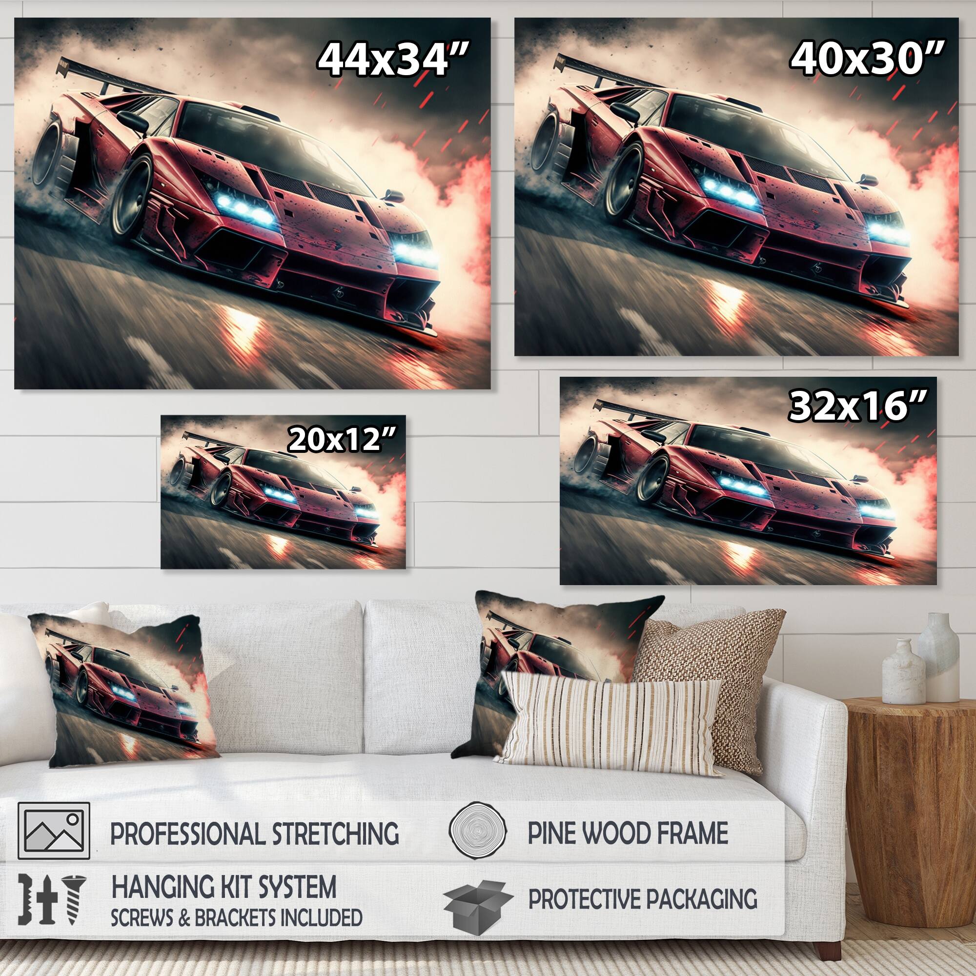 Designart "Red Italian Lambo Sports Car Racing In Urban Setting II
